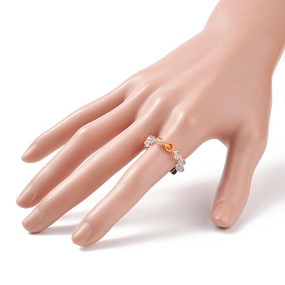 Anillo de dedo trenzado bicono de vidrio, joyería de envoltura de alambre de cobre para mujer
