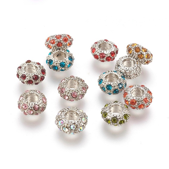 Alloy Rhinestone European Beads, Large Hole Beads, Rondelle, 11x6mm, Hole: 5mm