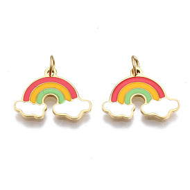 316 Surgical Stainless Steel Enamel Charms, with Jump Rings, Rainbow with Cloud, Colorful