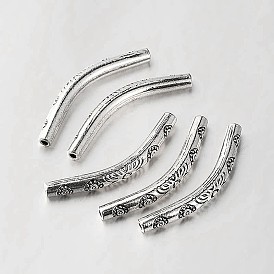 Alliage de style tibétain courbe perles tubulaires, perles de nouilles en tube courbé, 35x4x4mm, Trou: 1mm