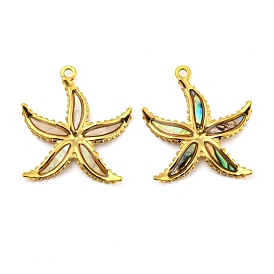 Natural Shell Pendants, Starfish Charms with Ion Plating(IP) 304 Stainless Steel Findings, Real 18K Gold Plated