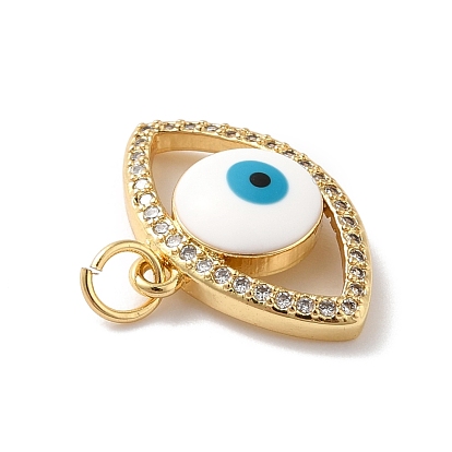 Rack Plating Brass Micro Pave Cubic Zirconia Pendants, with Enamel, Real 18K Gold Plated, Long-Lasting Plated, Lead Free & Cadmium Free, Eye with Evil Eye