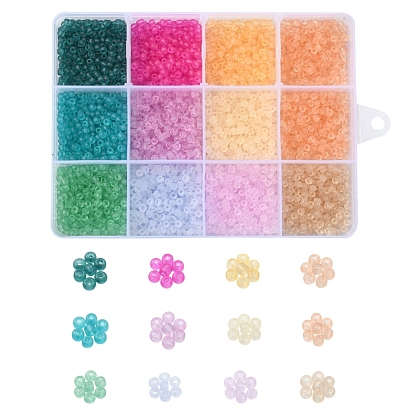 4800 piezas 12 colores 8/0 cuentas de semillas de vidrio transparente, agujero redondo, colores esmerilado, rondo