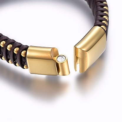Cuir bracelets de corde tressée, 304 fermoir magnétique en acier inoxydable, rectangle