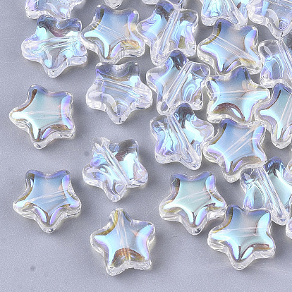 Transparent Glass Beads, AB Color Plated, Star