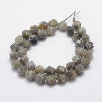 Natural Labradorite Beads Strands, Star Cut Round Beads, Faceted
