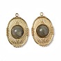 Vacuum Plating 201 Stainless Steel Natural Labradorite Pendants, Real 18K Gold Plated, Oval Charms