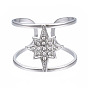 304 Stainless Steel Star Open Cuff Ring with Rhinestone, Hollow Chunky Ring for Women