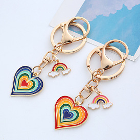 Porte-clés coeur coloré en alliage arc-en-ciel, cadeau mignon pour couples, décoration de sac