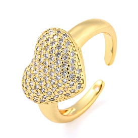 Brass Micro Pave Cubic Zirconia Open Finger Ring, Cadmium Free & Lead Free, Long-Lasting Plated, Heart
