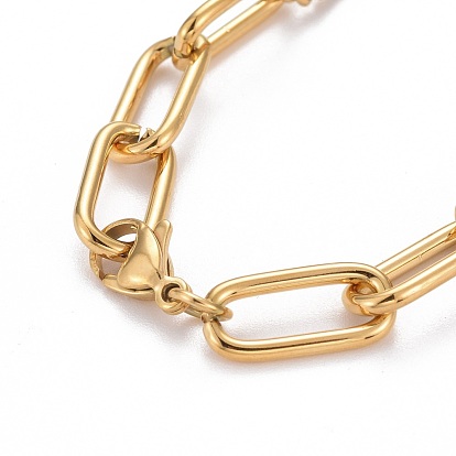 Placage ionique (ip) 304 bracelets en chaîne trombone en acier inoxydable, avec fermoir pince de homard, 