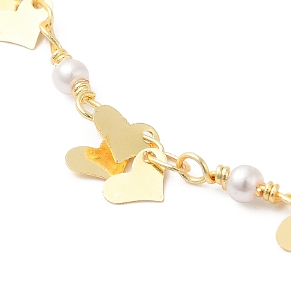Collares de cadena de eslabones con cuentas de perlas de imitación de plástico ABS y corazón de latón para mujer