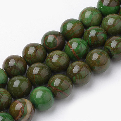 Natural Picture Jasper Beads Strands, Dyed, Round, Green