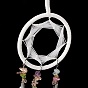 Iron Woven Web/Net with Feather Pendant Decorations, with Iolite and Resin Beads, Covered with Leather Cord, Flat Round
