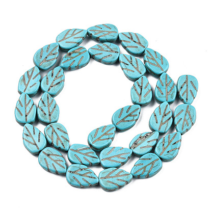 Gemstone Beads Strands, Synthetical Turquoise, Leaf, Hole: 1.5~2mm