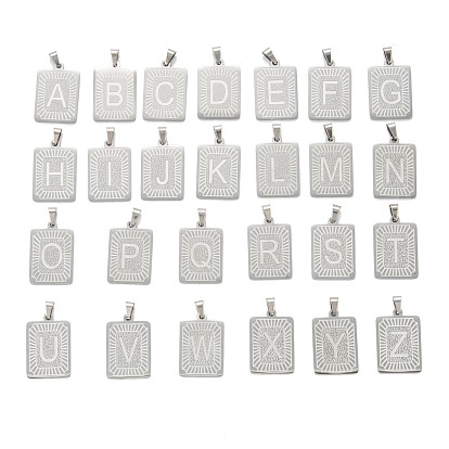 Pendentifs en acier inoxydable, rectangle avec alphabet