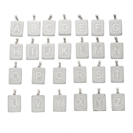 Pendentifs en acier inoxydable, rectangle avec alphabet