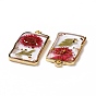 Transparent Clear Epoxy Resin Pendants, with Edge Golden Plated Alloy Loops, Rectangle Charms with Inner Flower