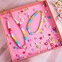 DIY Stretch Bracelets Making Kits, Flat Round & Round & Star 820Pcs Polymer Clay/ABS Plastic Beads, Brass Chains and Elastic Crystal Thread