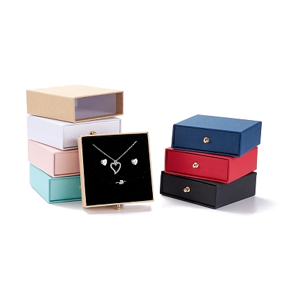 Caja de juego de joyería de cajón de papel cuadrado, con remache de latón, para pendiente, embalaje de regalos de anillos y collares