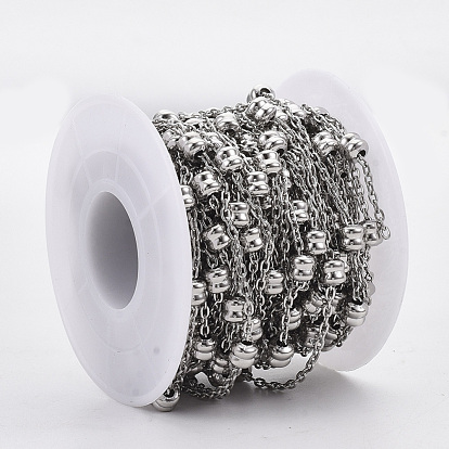 304 Stainless Steel Satellite Chains, Cable Chains, with Beads and Spool, Soldered