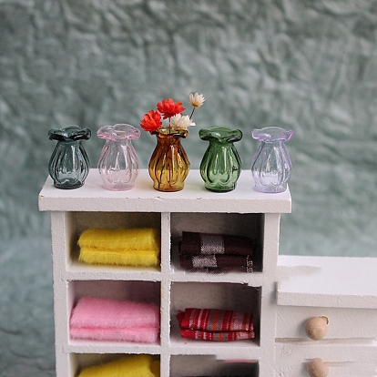 Ornements miniatures de vase en verre à haute teneur en borosilicate, accessoires de maison de poupée de jardin paysager micro, faire semblant de décorations d'accessoires, avec bord ondulé