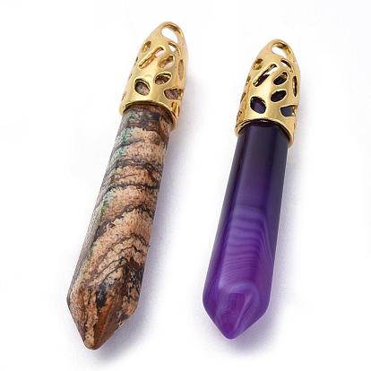 Gemstone Big Pointed Pendants, with Alloy Findings, Bullet