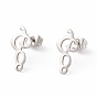 201 Stainless Steel Stud Earring Findings, with 304 Stainless Steel Pins, Horizontal Loops and Ear Nuts, Musical Note