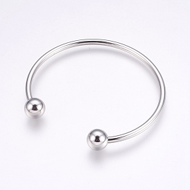 304 Stainless Steel European Style Bangles Making, Cuff Bangles, End with Removable Round Beads