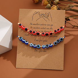 Bohemian Blue Eye Bracelet Set for Couples, Adjustable Woven Paper Card Handmade Jewelry