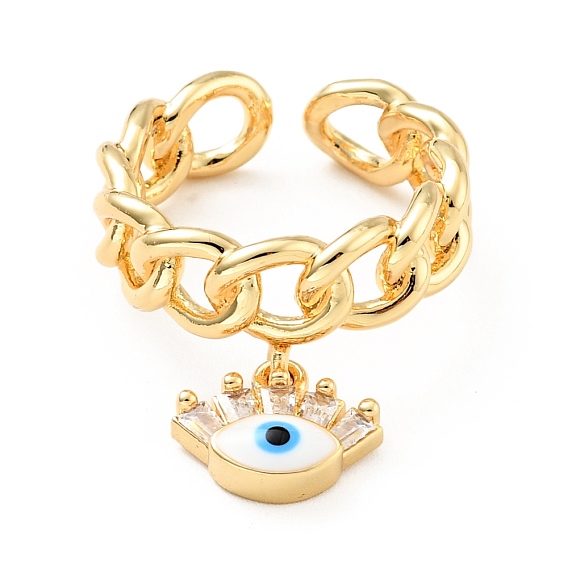 Enamel Evil Eye Charm Open Cuff Ring with Cubic Zirconia, Brass Hollow Ring for Women, Cadmium Free & Lead Free