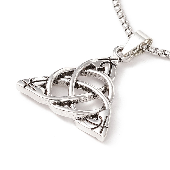 Alloy Trinity Knot Pendant Necklace with 201 Stainless Steel Box Chains, Gothic Jewelry for Men Women