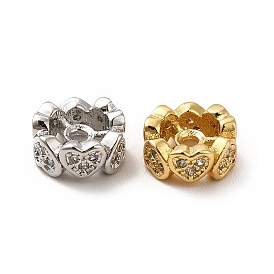 Rack Plating Brass Micro Pave Cubic Zirconia Beads, Long-Lasting Plated, Lead Free & Cadmium Free, Column with Heart