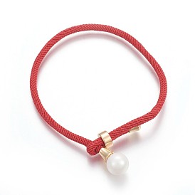 Cotton Cord Bracelets, Red String Bracelets, with Shell Pearl Beads and Brass Finding, Long-Lasting Plated