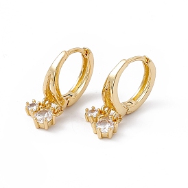 Cubic Zirconia Flat Round Dangle Hoop Earrings, Real 18K Gold Plated Brass Jewelry for Women, Cadmium Free & Nickel Free & Lead Free