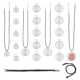 SUNNYCLUE Round Wire Pendant Necklaces DIY Making Kit, Including Round Iron Wire Pendants, Waxed Cotton & Waxed Cord Necklace Making