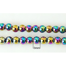Non-magnétiques perles d'hématite synthétique brins, Grade a, ronde, 3mm, Trou: 0.8mm