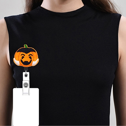 Halloween Theme Wool Felt Clip-On Retractable Badge Holders, Tag Card Holders, Badge Reel, Pumpkin/Skull/Bat