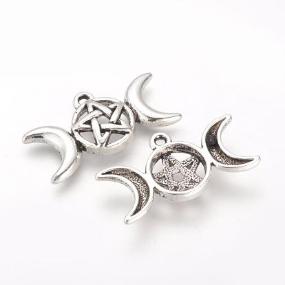 Tibetan Style Alloy Pendants, Cadmium Free & Lead Free, Triple Goddess Pentagram Moon, Pagan Jewelry