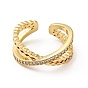 Clear Cubic Zirconia Criss Cross Open Cuff Ring, Brass Jewelry for Women