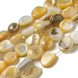Natural Yellow Shell Beads Strands, Dyed, Nuggets