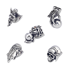 Unicraftale 5Pcs 5 Style 304 Stainless Steel Hook Clasps, For Leather Cord Bracelets Making, Skull & Claw with Ball & Dragon with Ball & Man & Prayer Angel
