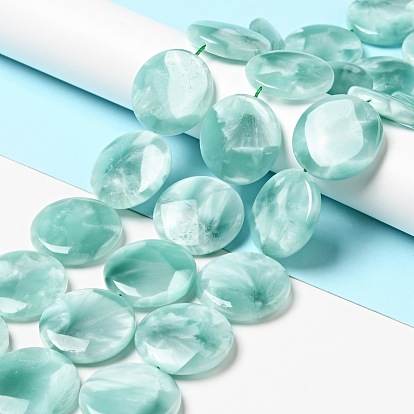 Brins de perles de verre naturel, Grade a, plat rond, bleu aqua