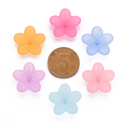 Frosted Acrylic Bead Caps, 5-Petal, Flower