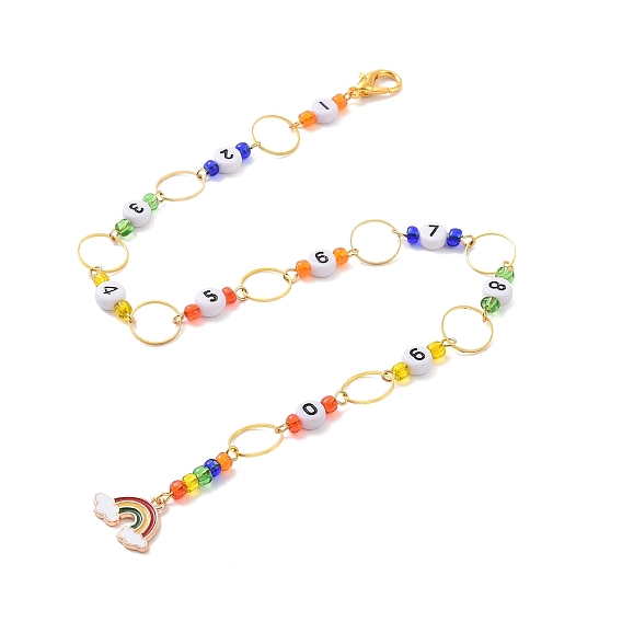 Alloy Enamel Rainbow Charm Knitting Row Counter Chains, Acrylic Number & Glass Seed Beaded Knitting Row Counter Chains