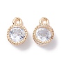 Alloy Clear Cubic Zirconia Charms, Long-Lasting Plated, Flat Round