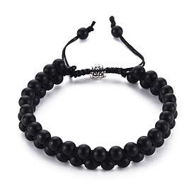 Bracelet rond de perles tressées en verre dépoli pour hommes femmes, bracelet réglable
