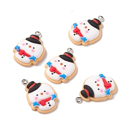 Christmas Theme Opaque Resin Pendants, with Platinum Tone Iron Findings, Snowman