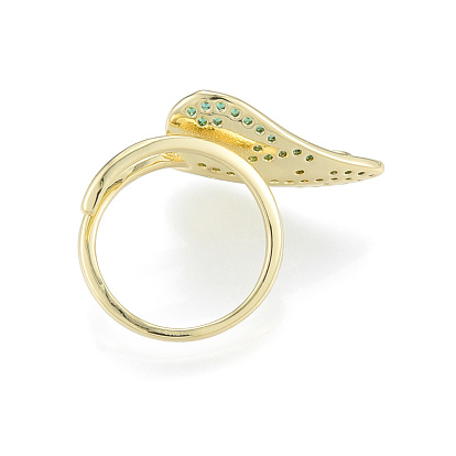 Anillo de puño abierto con hoja de circonita cúbica, joyas de latón chapado en oro real 18k para mujer, sin níquel