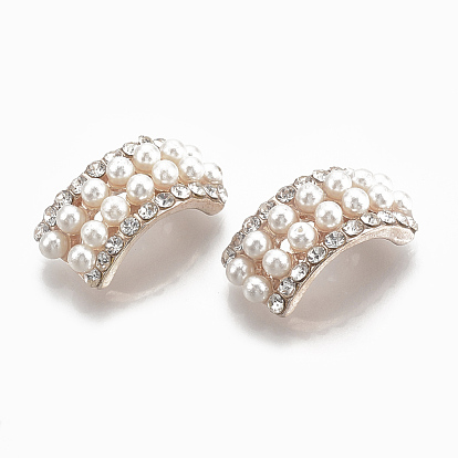 Alloy Findings, with Rhinestone and ABS Plastic Imitation Pearl, Arch, Creamy White